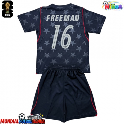 Camiseta Estados Unidos Alex Freeman #16 Segunda Equipación Replica Mundial 2026 para niños mangas cortas (+ Pantalones cortos)